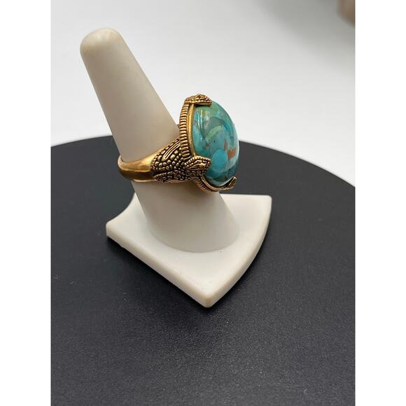 Barse THAI Signed Jubilee Turquoise‎ Round Thick Bronze Band Ring Sz 8.25 - Picture 3 of 11